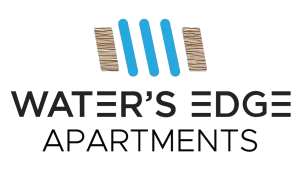 Waters Edge Apartments logo stacked brown
