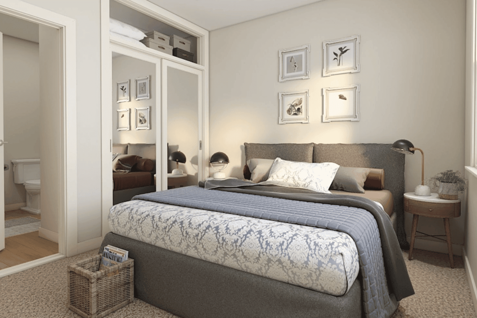 upscale bedroom at water's edge apartments