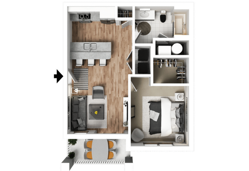 1 bedroom a floorplan furnished
