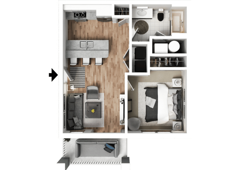 1 bedroom b floorplan
