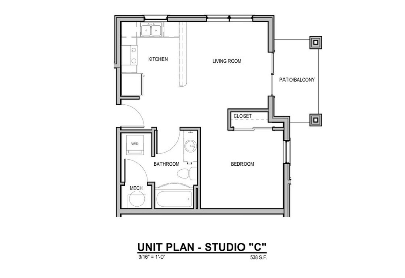 studio apartment near indiana university unit plan studio c